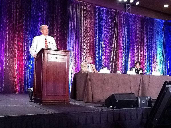 2012NCC's tweet image. Dr. Edward Trimble of @theNCI takes the stage to further discuss global cancer control. #2012NCC