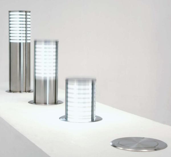 Disappearing LED bollard. Stainless Steel 316L IP67 IK09 - Raise &amp; lower c/w electric motor. How cool? Inverlight Ghost