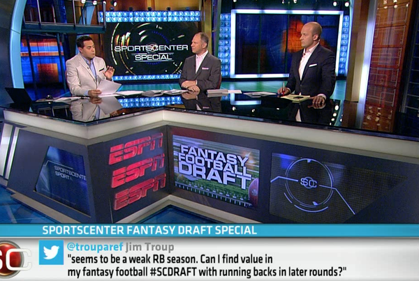 SportsCenter's tweet photo. @trouparef Did you see your #SCDRAFT tweet make our show tonight? Here's what it looked like on air --> http://t.co/1EgLAc8M