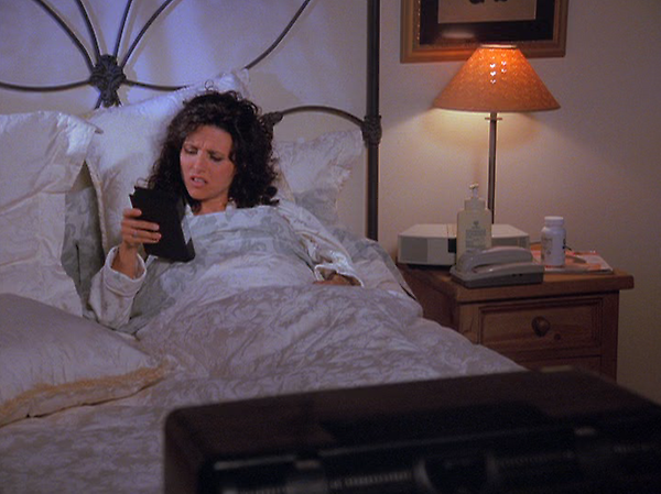 SeinfeldTV's tweet photo. #toiletfilms #GenePicks Bernie is dead you morons! How long is this weekend, anyway? #Elaine http://t.co/JtdOzLsW