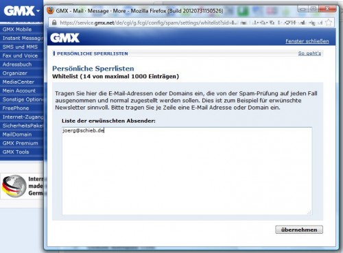 schiebde's tweet image. Spamfilter von GMX für einen bestimmten Absender ausschalten schieb.de/717655 @GMX #email #spamschutz