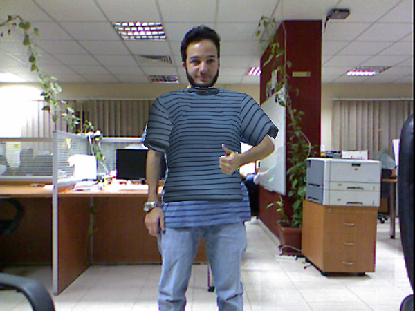nourselim0's tweet image. Check this out, I'm wearing a virtual version of my T-Shirt on top of a real version of my T-Shirt :D #KinectSDK