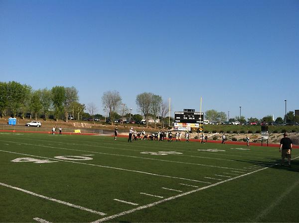 TigerFootballES's tweet photo. C-Team football is underway at Tiger Stadium this evening. With JV to follow at 6:30. Tigers tied 8-8 against Cameron. http://t.co/kWbEFcZJ