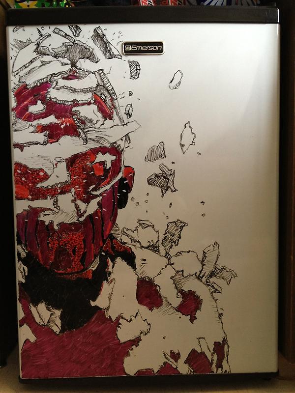 FridgeArtist's tweet photo. @mikeshinoda Remember the LIVING THINGS fridge?  I drew that and will be seeing you guys tonight in Indy. http://t.co/erzsp7KR