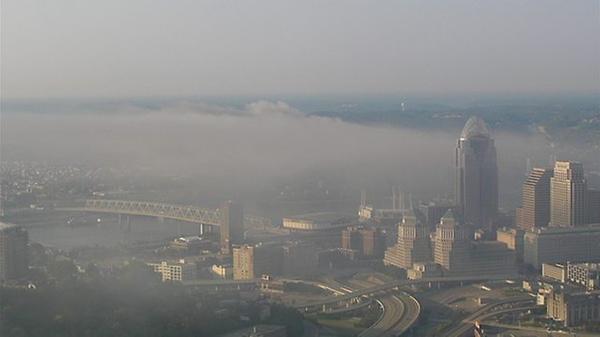 Locrian_Mode's tweet image. That is huge! RT @Local12: smoke from the fire in Covington just beyond the fog over the river from our TowerCam.