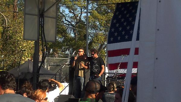 20thHomeEnt's tweet image. Kim Coates and Theo Rossi introducing the @SonsofAnarchy cast and @bootcampaign at the #bootrally