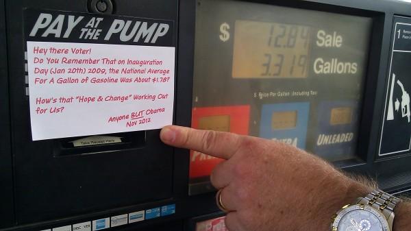 Libertarian52's tweet photo. THE GUERRILLA CAMPAIGN:  Reader Monika Nelsen sends this pic of a gas-pump sticky note from near… http://t.co/ZU9x2GFF http://t.co/znVB1ot8
