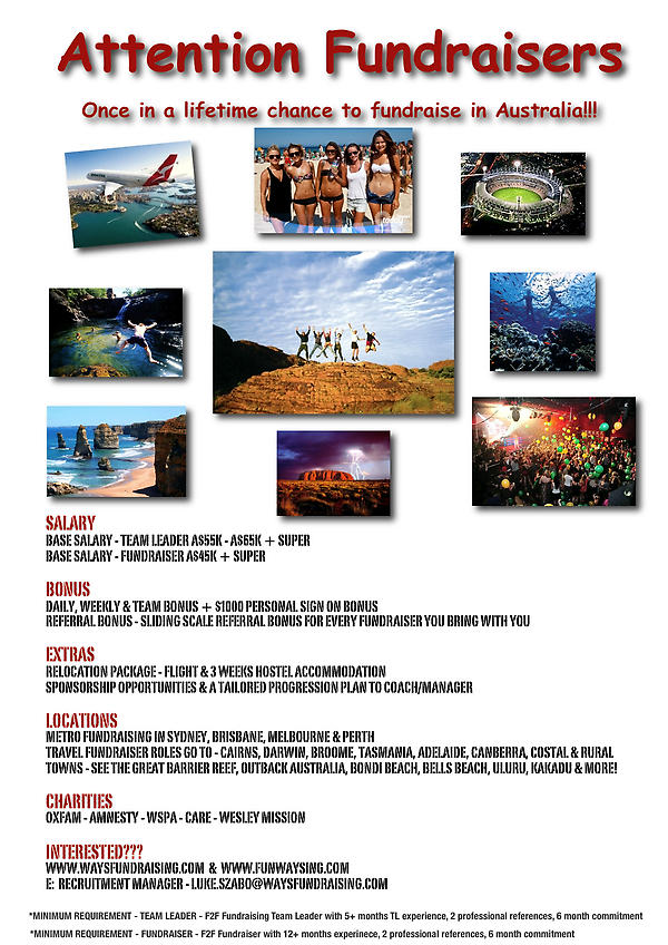 funwaysing's tweet image. $55,000 - $65,000 base + relocation package
#amnesty #oxfam #wspa #care #wesleymission
Fundraising Team Leaders WANTED!