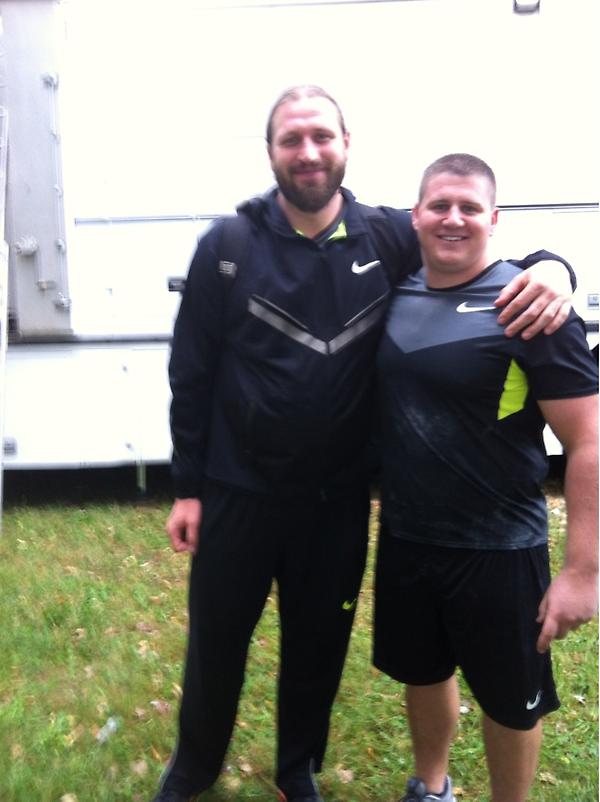 JoeKovacsUSA's tweet photo. Pic of me with 2x Olympic gold medalist Tomas Majewski. #feelingshort http://t.co/kiCQBe7Z