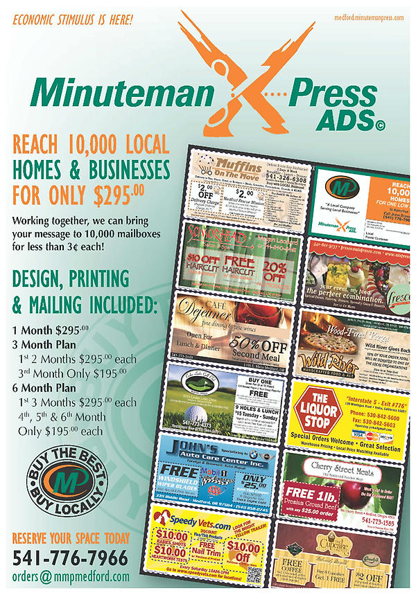 Reach 10,000 East Medford mailboxes on October 1st. The cost to advertise is only $295 Call John 541-776-7966