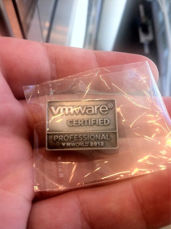 AlexanderJN's tweet image. This is the VCP pin (not badge) you can get at the partner lounge, Moscone W, 3rd floor by the escalators #VMworld2012