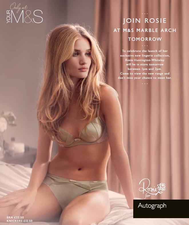 M&S on X: Join Rosie Huntington-Whiteley at M&S Marble Arch tomorrow 1-2pm  to celebrate the launch of her lingerie range.  / X