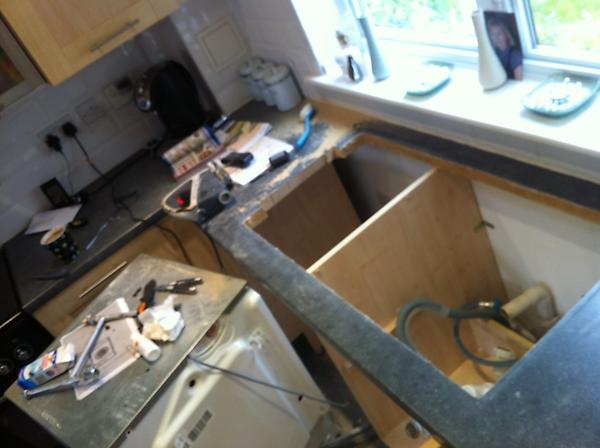 mrmousehouse's tweet image. This is where the washing up is normally done,ready to install the sink and my drill died. #blametools takeaway I think