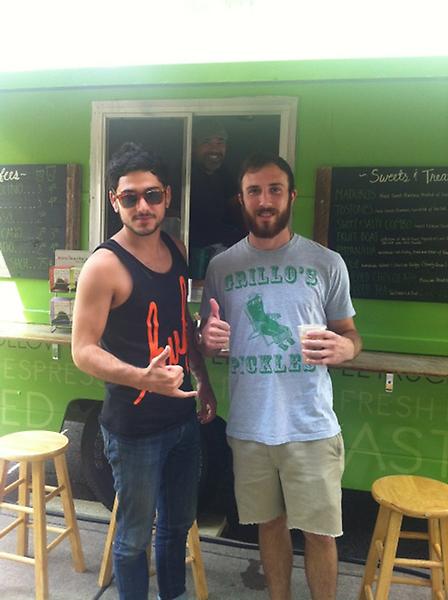 CoffeeTruckNash's tweet photo. Meet our new buds Eddie &amp; Al from @grillospickles! Head over 2 Whole Foods immediately and try their original pickles!! http://t.co/9t3ttAK5