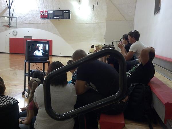 MHS Seniors watching an anti-drug video! Today is the annual kick off to anti-bullying! #Olweus #MHS #DrugFree