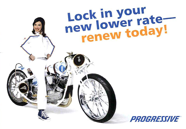 Competiscan's tweet image. Direct marketing piece of the day for August 30, 2012. #Progressive #ItsFlo #motorcycle