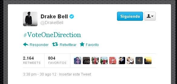 About1DMexico's tweet photo. Drake Bell apoya a One Direction. http://t.co/jFvAJgjT