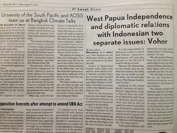 West Papuan Independence & diplomatic relations with Indonesia two separate issues #VanuatuDailyPost - August  31,2012