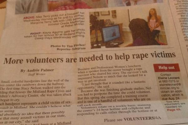 rickygervais's tweet image. To make this headline less ambiguous, I would've gone with "More volunteers are needed to help victims of rape"
