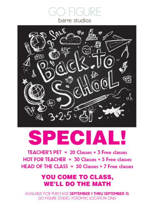 JordanBaker66's tweet image. Back to School~ say it isn't so! Enjoy this special from GF #Potomac! #FigureMethod #barre #pilates #yoga #DC