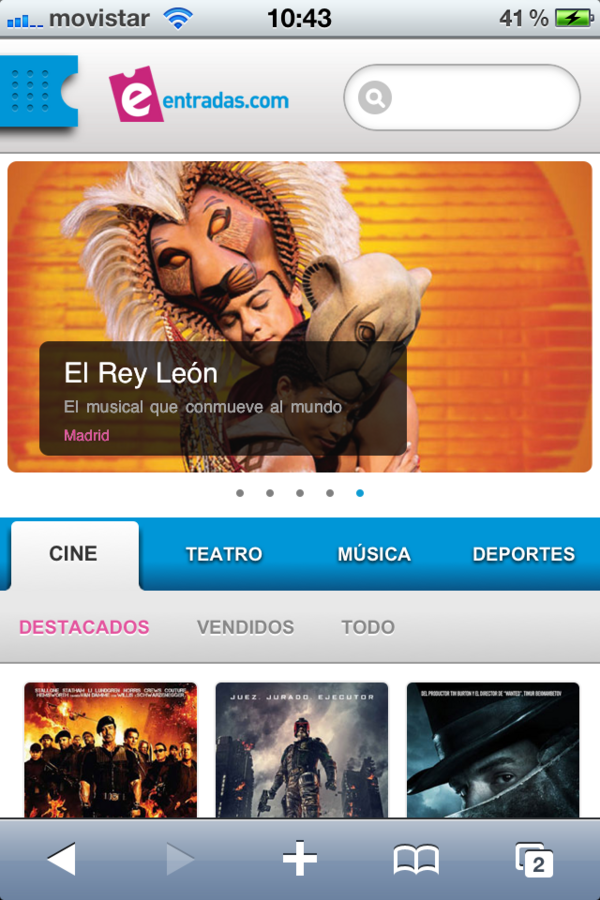 Os presentamos la nueva versión móvil de <a href="/entradas/">entradas.com</a> accesible para smartphones y tabletas. Esperamos que os guste!!