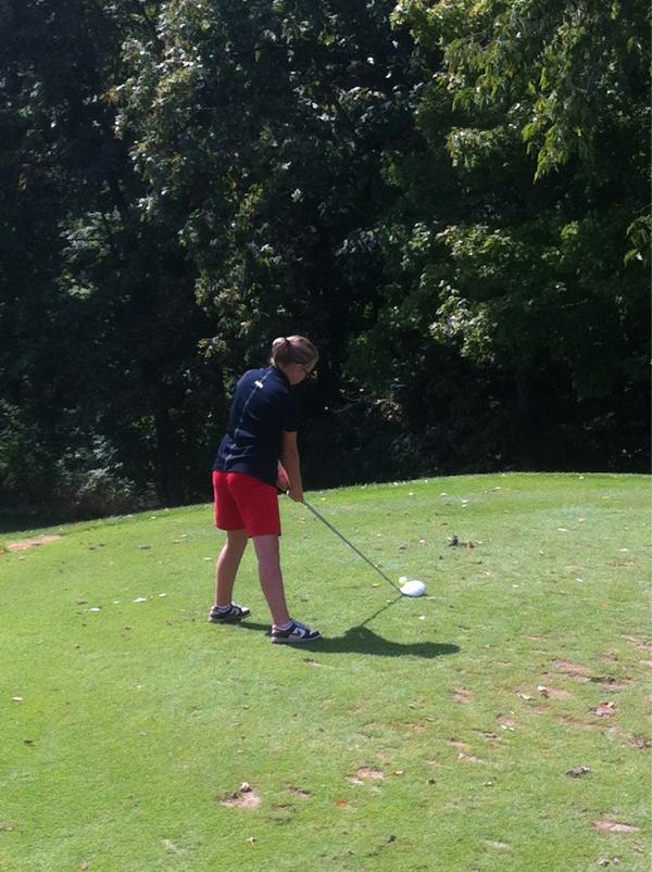 Holley Hart hits her drive on no. 10