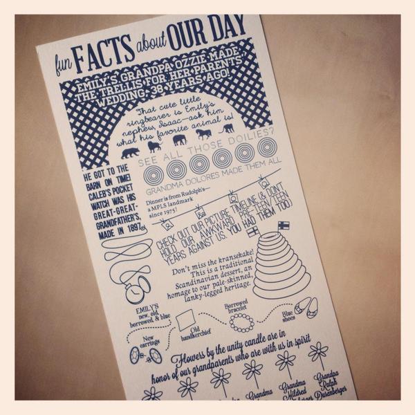 PRSdesignstudio's tweet photo. Add some #funfacts to your #wedding program! http://t.co/fnekkBoY