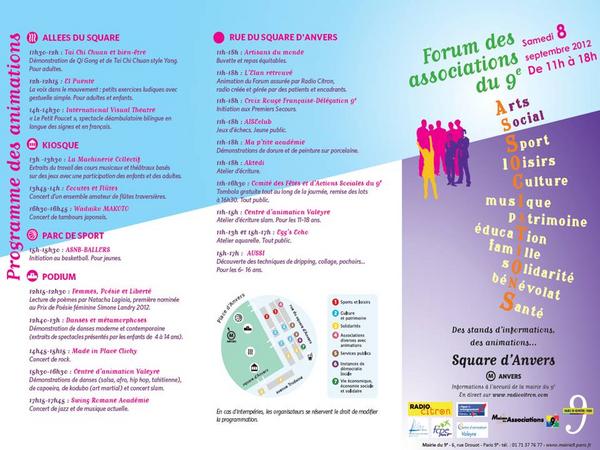 samedi 8 septembre de 11h à 18h, journée de rencontres, d'échanges et d'animations. 
Square Anvers Paris 9