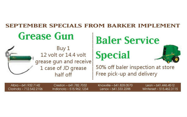 BarkerImplement's tweet photo. Check out our September Specials! Go to http://t.co/VB4p6DA9 or call your local store for more info. #IowaAg #JohnDeere http://t.co/NqJLM1SM
