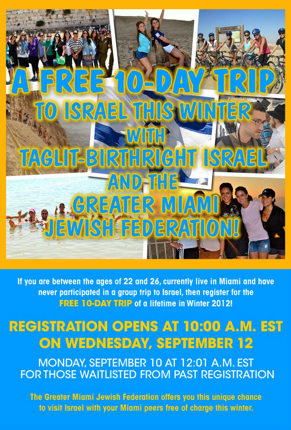 TheNetworkMiami's tweet image. Birthright Israel Register Sept. 12. Click here to register for Community Trip-Miami (ages 22-26) israeloutdoors.com