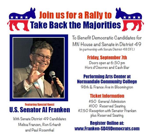 TOMORROW 6:30PM: Come See Paul! Hear U.S. Senator Al Franken Speak! Buy Your Ticket Now franken-sd49democrats.com