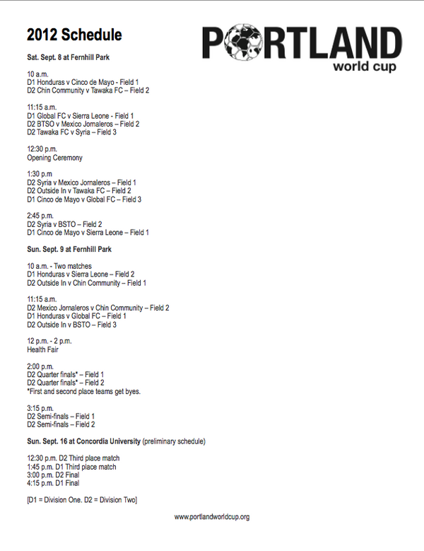 The 2012 Portland World Cup schedule is released. 39 hours, 28 minutes to kick off! #rctid
