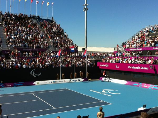 HermanvdZandt's tweet photo. Drie keer de driekleur bij het rolstoeltennis op Eton Manor. #ps2012 http://t.co/7eaHMW2d