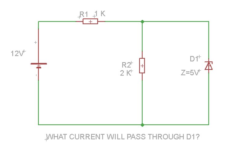 Olimex's tweet photo. The Quiz question is: What current will pass through D1 in the attached schematic? http://t.co/bLdc67hk