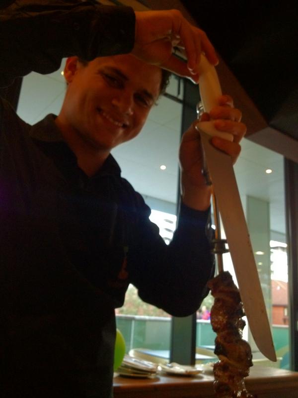 RachelBurrows's tweet photo. The waiters @rodizioricobham keep bringing us different types of tender meat on enormous skewers &amp; carving at table! http://t.co/KfL86saB