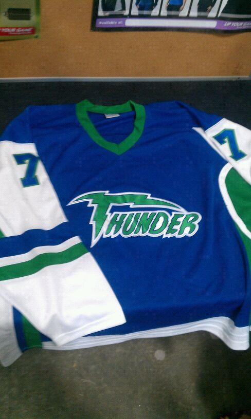FIRSTARsports's tweet photo. @ThunderASHL  Big home opener Sunday, new jerseys have been leaked!  #SneakPeek #Thunday http://t.co/DQc2Dudm