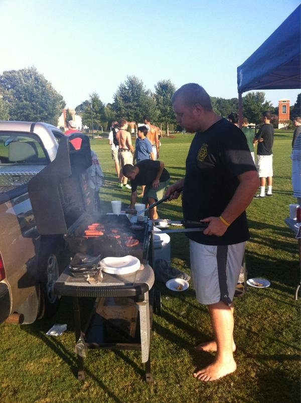uncc_alphasig's tweet image. Brother Crow on the grill cooking some burgers and hot dogs. #AlphaSigmaPhi #RushStrong #fallrush2012