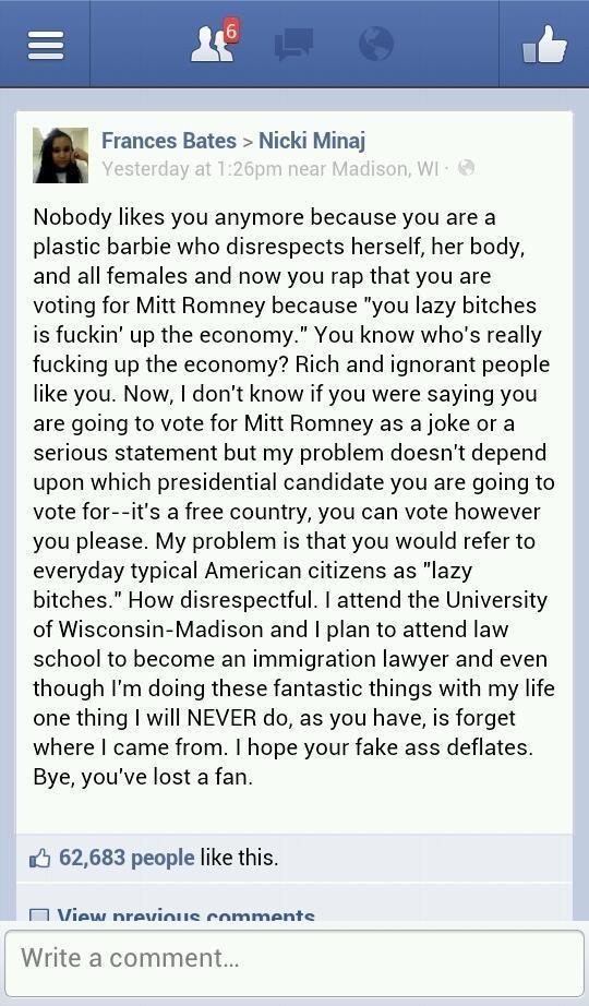 MindOfANigga's tweet photo. Oh shit , @NICKIMINAJ got chumped off!! WHO AGREE? RT! http://t.co/OR24XpJG