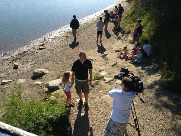 Thanks to <a href="/ctvedmonton/">CTV Edmonton</a> for covering the Rock Skip Open today. @thedaveyoung is seen here being interviewed. #yeg