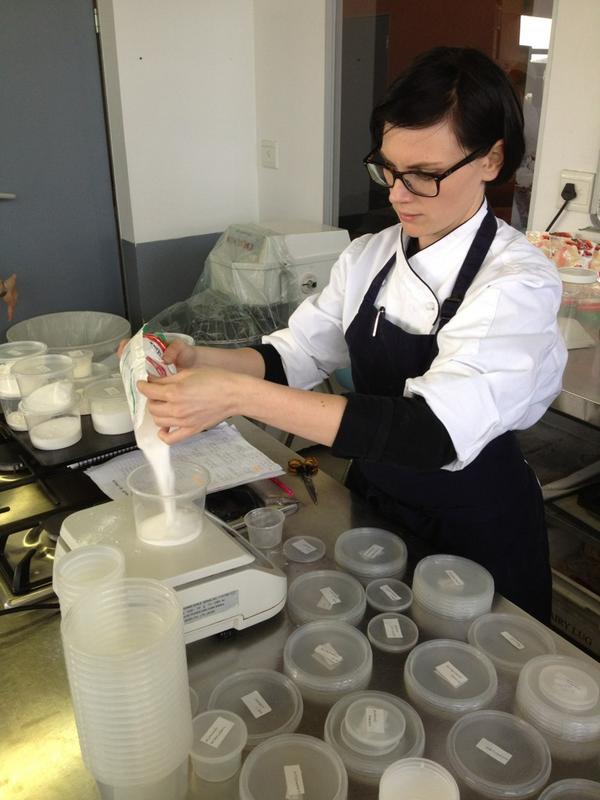 Concentration as Vicky  Gurovich from the Mt.Nelson preps for tomorrows Huletts Pastry Chef of the Year finals.