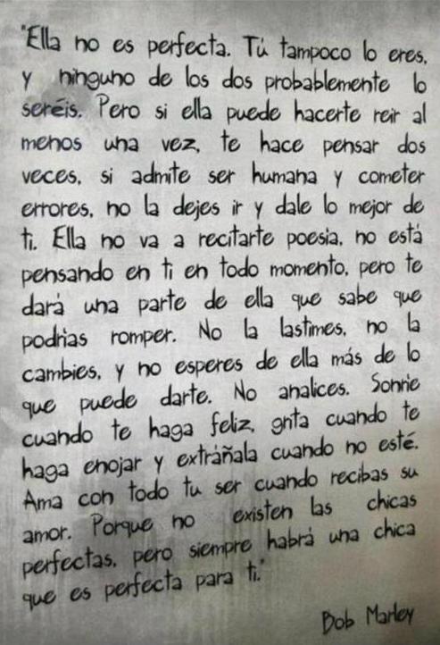 Ella no es perfecta, tú tampoco lo eres...