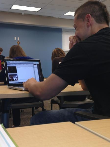 JeffSlanovec's tweet photo. #EmbarrassAFriend @YoungNug24 getting girls to strip in #MaryCarden class on Chat Roulette http://t.co/gEPlu3cC