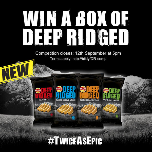 walkers_crisps's tweet image. RT &amp;amp; follow @walkers_crisps to win a FREE box of your favourite Deep Ridged flavour! #TwiceAsEpic