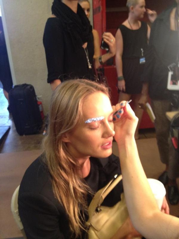 kjaynebecker's tweet image. Bleaching brows backstage @dkny #tearswereshed #thatscommitment