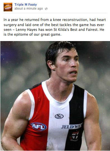 triplemfooty's tweet image. Lenny Hayes, we hope this post that can't fit in a tweet captures the mood...