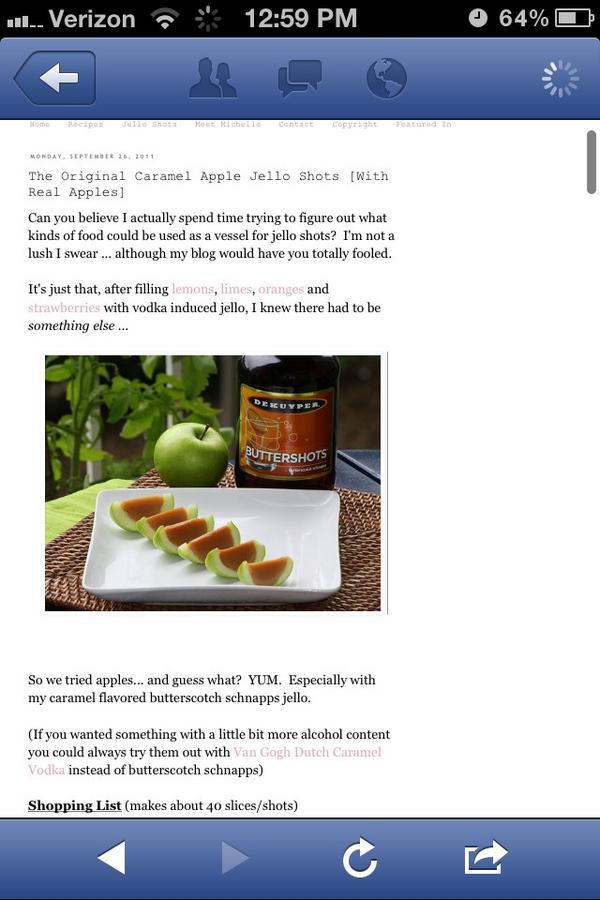 Cpgallag821's tweet photo. Woah. Definitely attempting to make these. I think I'll try the Carmel vodka instead of schnapps. #falldeliciousness http://t.co/iEXnJP6W