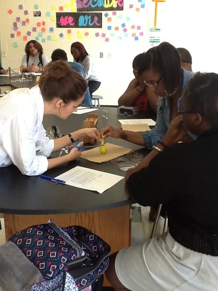 CMS_Cochrane's tweet photo. Tenth grade biology students working on a lab with what appears to be stomach contents. http://t.co/S0LNhcV8