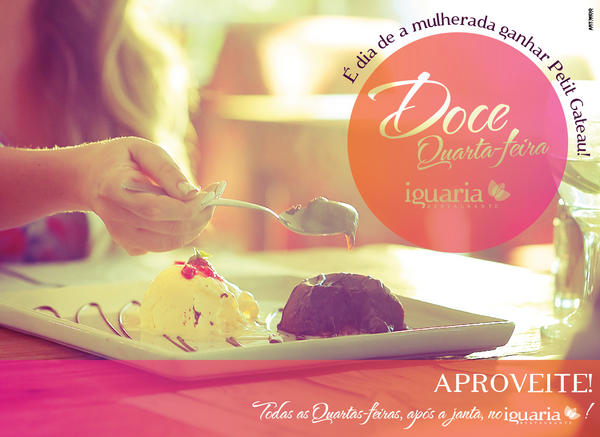 Iguaria's tweet photo. Promoção Doce Quarta-feira: Todas as mulheres que jantarem no Iguaria da Avenida Medianeira ganham um Petit Gateau. http://t.co/OyrHEjG1