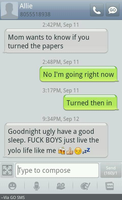 bitsaaayy's tweet image. And then there's this bitch's goodnight text #4total #badass