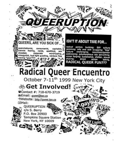 catrinachaos's tweet photo. In 1999, someone hung this flyer up in my bathroom. Weeks later I found myself on a Greyhound to NYC... #queeruption http://t.co/njg5XqZU